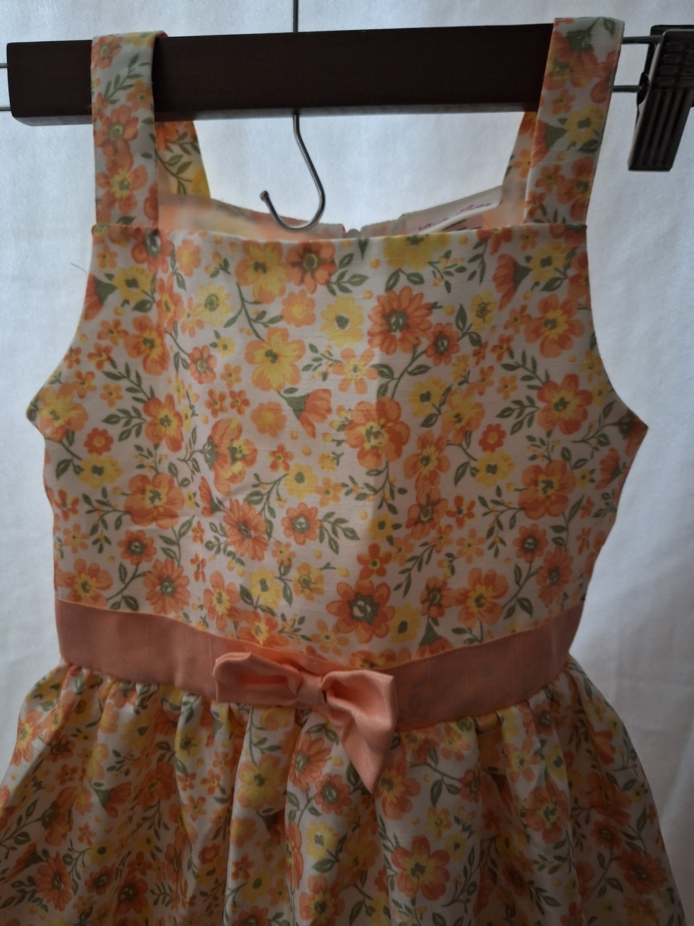Little Lass Peach and Yellow Floral Belted Sundress
